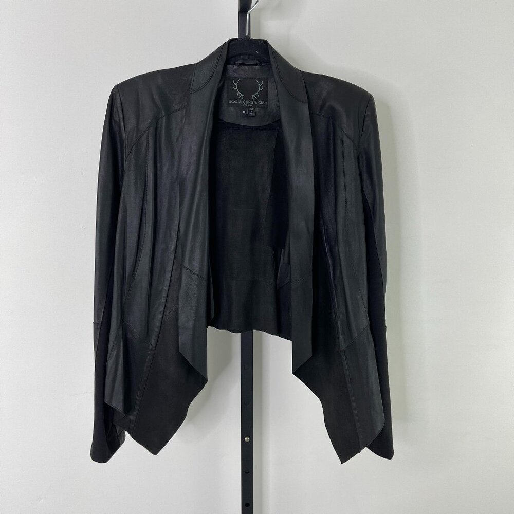 Bod & Christensen Women's Black Draped Collar Leather Snap Sleeve Jacket Size M